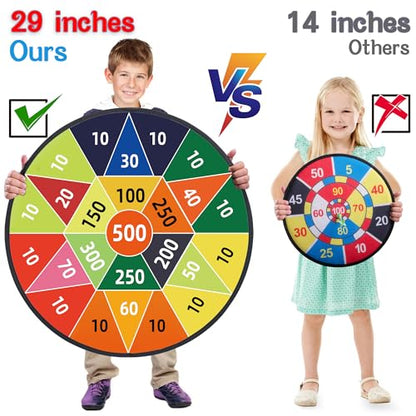 HELLO PAPAYA 29" Large Dart Board for Kids,with 24 Sticky Balls+12 Sticky Darts,Indoor/Sport Outdoor Fun Party Play Game Toys,Birthday for 3 4 5 6 7 8 9 10 11 12 Year Old Boys Girls - style: 2in1-100+500 Scores Target With 24 balls 12 darts
