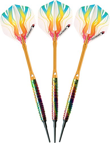 Elkadart Rainbow 90% Tungsten Soft Tip Darts with Storage/Travel Case - style: Ringed (18 Grams)