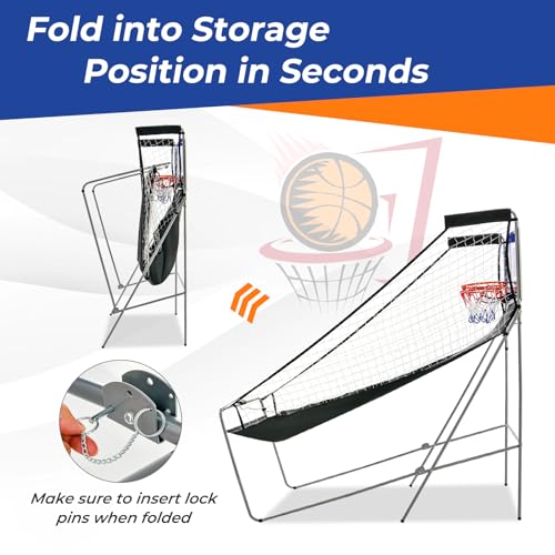 GYMAX Arcade Basketball Game Indoor Foldable with 8 Game Modes, Arcade Sound, 4 Balls and Inflation Pump, Electronic Basketball Games for Home - color: Blue