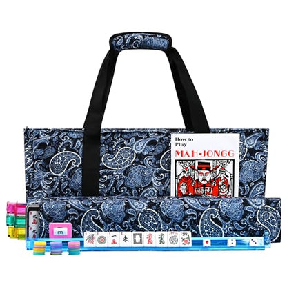 American Mahjong Tile Set Include 166 Tiles 4 All-in-One Mahjong Racks/Pushers with Blue Carrying Bag Complete Mahjong Game Set - color: Blue Pattern