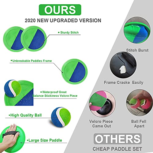 Jalunth Ball Catch Set Games Toss Paddle - Beach Toys Back Yard Lawn Outdoor Pool Backyard Camping Throw Age 3 4 5 6 7 8 9 10 11 12 Years Old Boys Girls Kids Adults Family Outside Easter Gifts Green - color: Green