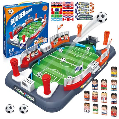 Soccer Board Game for Kids with 12 Countries Flag Stickers & 12 Star Player Figures – Interactive Foosball Table Game, Mini Pinball Sports Toy Boys Girls Birthday Family Party