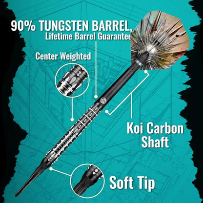 Shot! - Gnarly Shredda 90% Tungsten Soft Tip Darts Set Center Weighted for Electronic Dartboard 20gm, Professional Soft Tip Darts Set for Electronic Dartboard Made in New Zealand