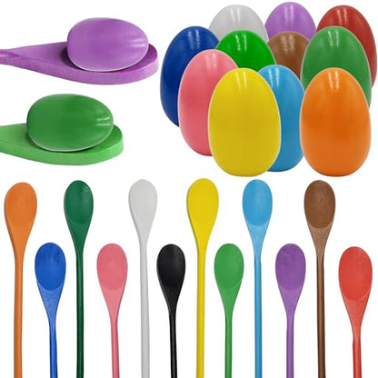 Chochkees 48 Wooden Easter Eggs and 48 Wooden Spoon Race Game Set, 48 Sets, Multi-Player Carnival Game for Kids & Family Activity Holiday Outdoor Yard Easter Egg Hunt Birthday Party Lawn Games - style: 48 Players