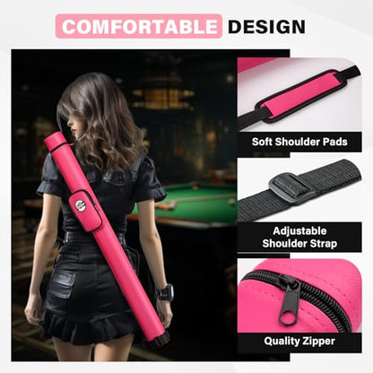 Trymaker Pool Cue Case, 1×1 Hard Pool Stick Case Holds 1 Complete of 2-Piece Cue (Not for 3/4 Cues), Made of Faux Leather Pool Cue Accessories - color: Pink