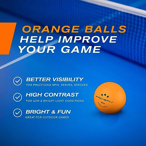 PRO-SPIN Ping Pong Balls - 3-Star Premium Table Tennis Balls | High-Performance 40+ ABS Professional Quality | Ultimate Durability for Indoor & Outdoor Ping Pong Tables (White/Orange, 4-Pack)