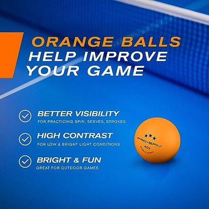 PRO-SPIN Ping Pong Balls - 3-Star Premium Table Tennis Balls | High-Performance 40+ ABS Professional Quality | Ultimate Durability for Indoor & Outdoor Ping Pong Tables (White/Orange, 4-Pack)