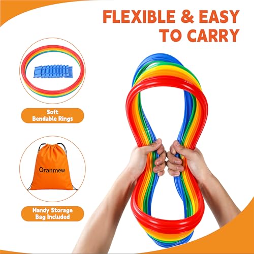 Hopscotch Rings – Hoop + Square, 2-Set – (10 Round + 10 Square, 15-inch) + 30 Connectors, Agility Rings for Kids, Gross Motor Skills, Preschool & Kindergarten PE, Playground Obstacle Course - style: 15" Square + Hoop – 2 Set