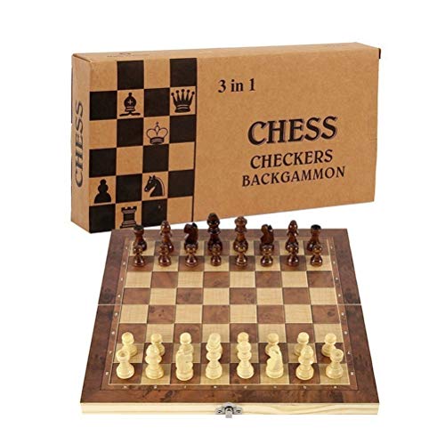 Chess Set, Folding Storage Wooden Chess Board Sets, 15" Wooden Chess, 3 in 1 Chess Board Game for Adults and Kids (Chess, Backgammon, Checkers) - size: 15x15 inches