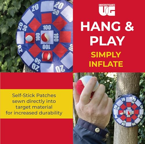 University Games, Lawn Party Collection, Inflatable Dart Ball Game Set with (3) Self Stick Tennis Balls - Fun Indoor + Outdoor Tennis Toss - 24" x 24"