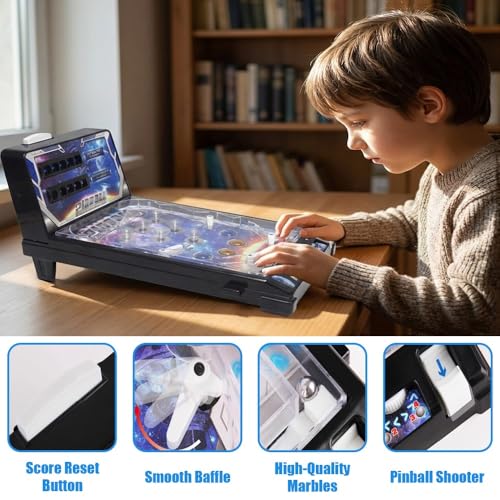 Mini Electronic Pinball Game with Scorer Light and Sound Tabletop Adults Pinball Machine for Kids Retro Desktop Arcade Pinballs Toy
