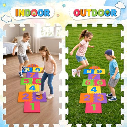 Hopscotch Playmat Foam Interlocking Puzzle Floor Mat - 10 Large Number Tiles (12" by 12" Square Blocks)