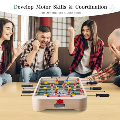 28 Inch Tabletop Foosball Table, Portable Wooden Soccer Game Set with Non-Slip Base, Ergonomic Handles for Kids and Adults, Indoor Family Game Night & Birthday Gift