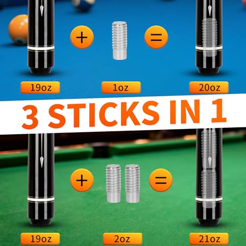 Pool Cues Stick,3 in 1 Adjustable Maple Pool Cue Stick Sets Cue Sticks 58 inch Pool Cues Adult Canadian Maple Wood Billiard Stick with Carry Case Joint Protective Cover - color: 3 In 1 + Extension Rod
