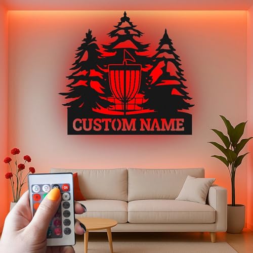 Custom Disc Golf Basket Led Light Metal Wall Art Personalized Gift for Disc Golfers Outdoor Decor for Enthusiasts