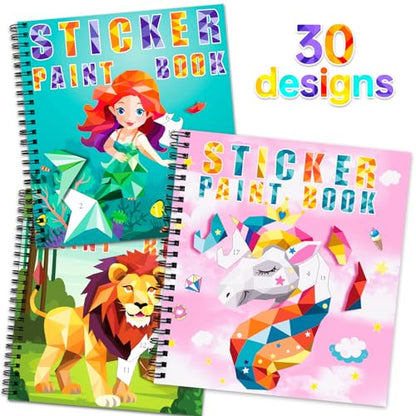 homicozy 3PCS Paint by Sticker Books for Kids Ages 4-10 – Unicorn Mermaid Animal Sticker by Number Kit, 30 Pictures, Mess-Free Travel Road Trip Art & Craft Activity – Birthday Gift for Girls 4-10 - style: Style1-3PCS