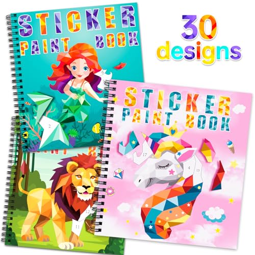 homicozy 3PCS Paint by Sticker Books for Kids Ages 4-10 – Unicorn Mermaid Animal Sticker by Number Kit, 30 Pictures, Mess-Free Travel Road Trip Art & Craft Activity – Birthday Gift for Girls 4-10 - style: Style1-3PCS