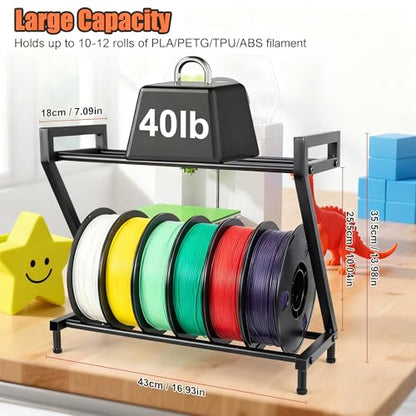 Z-shaped 2 Tiers 3D Printer Filament Storage Rack Desktop,3D Printer Filament Holder,Metal Filament Rack Suitable for PLA/ABS/TPU Filaments,Holds to 10-12 Spools,Ideal for Home,Office,Studio