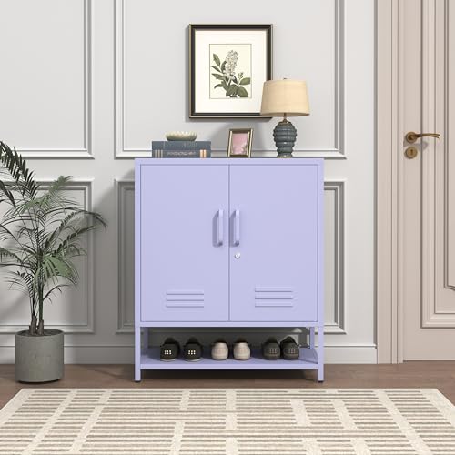 Wide 3-Tier Metal Shoe Storage Cabinet, Multifunctional Household Shoe Organizer with Adjustable Shelves for Home & Entryway Purple 33" H X 29.5" W X 13.8" D - color: Lilac, style: Cabinet-33"H-AP