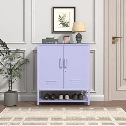Wide 3-Tier Metal Shoe Storage Cabinet, Multifunctional Household Shoe Organizer with Adjustable Shelves for Home & Entryway Purple 33" H X 29.5" W X 13.8" D - color: Lilac, style: Cabinet-33"H-AP
