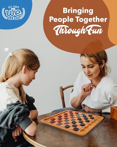 WE Games Solid Wood Checkers Board Game – 14.5-Inch Vintage Checkers Set with Inset Grooves & 24 Red & Black Board Game Pieces – Fun Family Table Game