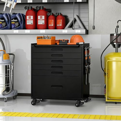 Metal Garage Storage Cabinet with Wheels, Rolling Tool Cabinet with 6 Drawers, Heavy Duty Tool Cabinet with Workbench, Assembly Required, Black - color: Black, style: 6 Drawers