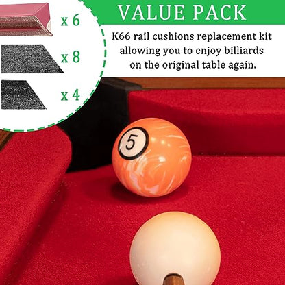 Podoy 8ft Pool Table Replacement Kit, Pool Table Bumpers (Set of 6) with Felt Cloth/Cushion Facings (Set of 12) for Billiard Rail Rubber Bumpers Home & Pro Use Billiard Rail & Pocket Accessories - color: PINK WITHOUT CLOTH