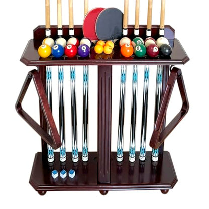 Wooden Billiard Cue Rack Hold up to 10 Pool Cue Sticks, Pool Cue Stick Holder, Floor Stand Pool Cue Holder for Billiard Game Room (Dark Mahogany)