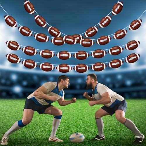 4 Pack Football Party Decorations, 32 PCS Football Cardboard Pre-Assemble Game Day Party Football Banner Garland for Bowl Game Day Sports Themed Party Supplies Birthday Cutouts Banner Decor - style: Football