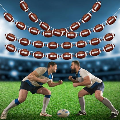 4 Pack Football Party Decorations, 32 PCS Football Cardboard Pre-Assemble Game Day Party Football Banner Garland for Bowl Game Day Sports Themed Party Supplies Birthday Cutouts Banner Decor - style: Football