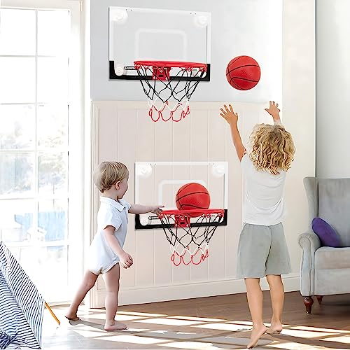 Indoor Mini Basketball Hoops Backboard with Powerful Suction Cups,Wall Mounted Door Basketball Hoops,Toys with Balls Gifts for Kids Boys Teens (43x30CM) (Black-White-1) - color: Black-white-1