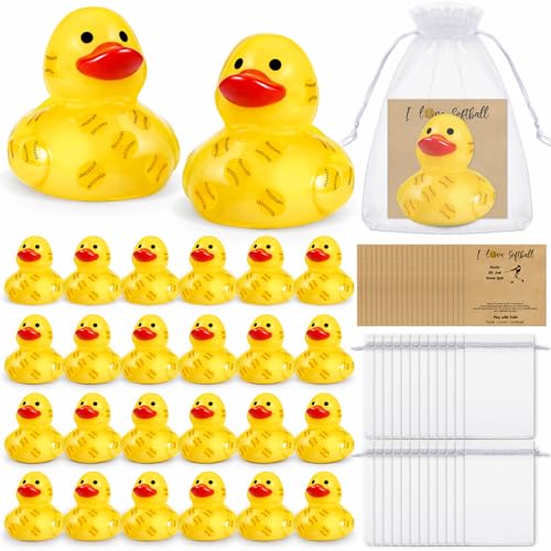 Amyhill 24 Sets Mini Softball Rubber Ducks Gifts Sport Party Favors Tabletop Decoration for Coach Team Gifts Club Gift Player Team Events Decorations Birthday Party Supplies - style: Softball