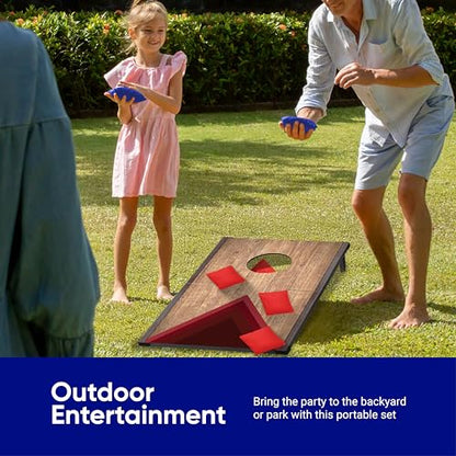 Portable Cornhole Board Set 24"x15", Foldable Wooden Travel Size Corn Hole Game Sets