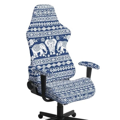 Suobstales Aztec American Tribal Elephant Pattern Gaming Chair Cover with Armrest Covers Waterproof Cat Scratch Proof, Stretch Gaming Chair Seat Covers for Ergonomic Game Rotating Office Chair - color: Aztec American Tribal Elephant
