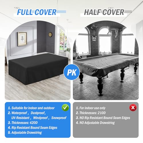 POMER Pool Table Cover - 102 inch Waterproof Table Cover for 8 Foot Snooker Billiard Tables Dustproof 7/8/9 FT Billiard Table Cover - 102x53x32 inch
