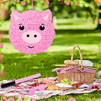 Deekin Pig Piñata Stick with Blindfold Confetti Set Pig Piñata for Birthday Party Decorations Kids Farm Party Gaming Theme Pets Holiday Celebration Supply - style: Pig