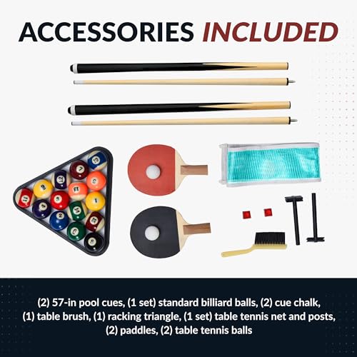 Hathaway Maverick 7 Foot Pool Table with Table Tennis Top – with Accessories for Both Games – Space-Saving Ping Pong and Pool Table Combo for Families – Matte Black Finish, Red Felt
