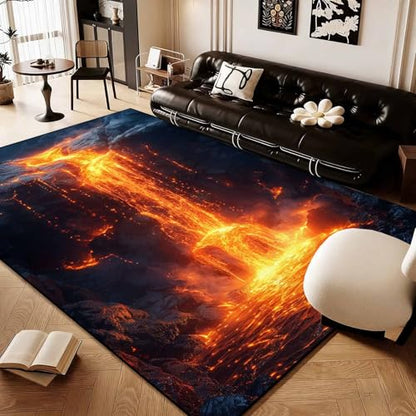 Lava Area Rug, Rock Red Lava Rug, 3D Optical Illusion Flame Rugs, Rock Rugs, Washable & Non Slip & Soft Nature Rock Carpet for Living Room, Bedroom, Office (9' x 15' (Rectangular)) - color: Multi 5, size: 9' x 15' (Rectangular)