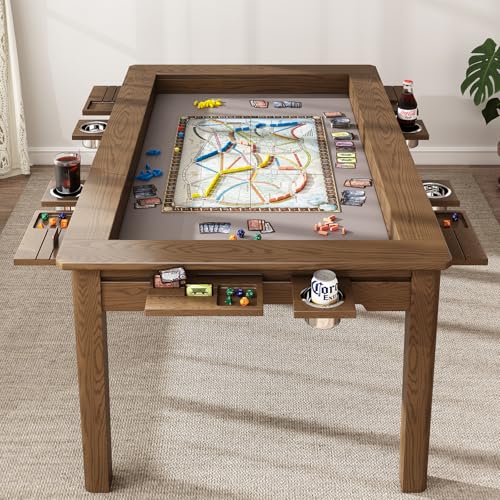 Board Game Table for 6 Players, 53in x 30in Gaming Area, Removable Top, Includes Tablecloth, Detachable Cup Holders & Trays, Convertible Game/Dining Puzzle Table