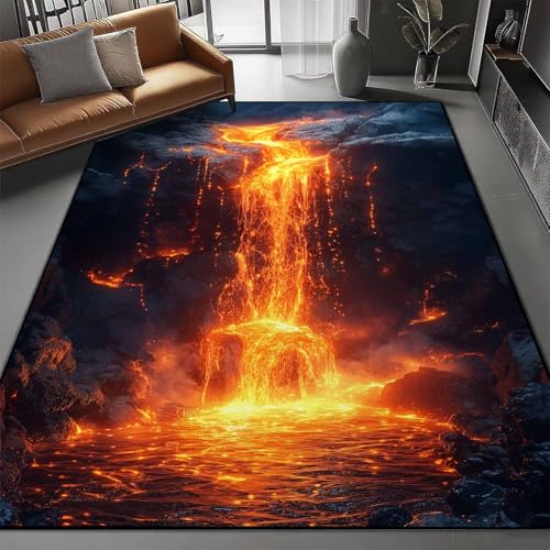 Lava Area Rug, Rock Red Lava Rug, 3D Optical Illusion Flame Rugs, Rock Rugs, Washable & Non Slip & Soft Nature Rock Carpet for Living Room, Bedroom, Office (10' x 13' (Rectangular)) - color: Multi 5, size: 10' x 13' (Rectangular)