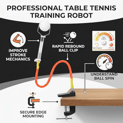 Table Tennis Training Robot, Fast Accurate Ball Feeding Robot Fixed Clip Durable Easy Use for Beginners Professionals Home Coaching Practice