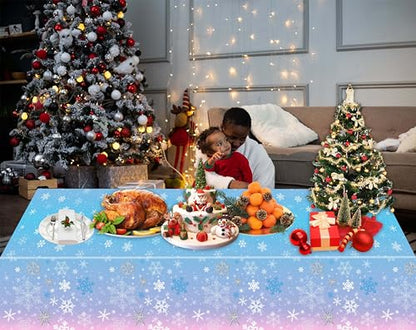 Kesfey 3 Packs Christmas Snowflake Tablecloth 51 x 87 Inch Winter Frozen Wonderland Table Cover Disposable White Snowflake Plastic Table Cloth Blue and Pink Snowflake Tablecloths for Christmas Party - color: Blue and Pink Snowflake