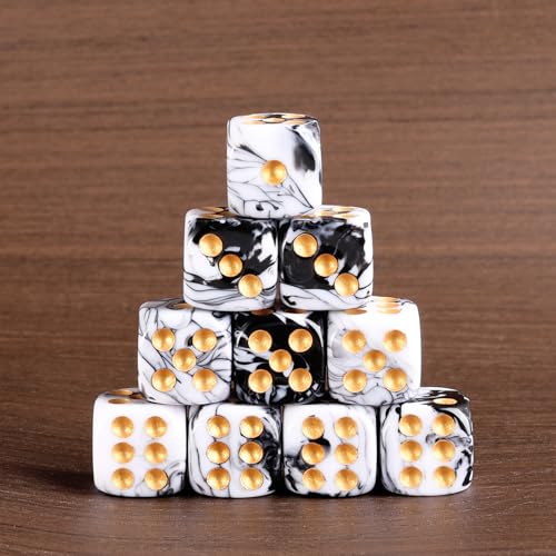 24 of Pack 16MM 6 Sided Dice Set,Two Colours D6 Game Dice Set, 6 Sided Standard Dices for Yahtzee, Bunco or Teaching Math,with Portable Dice Pouch(Black and White) - color: 16mm Black-white