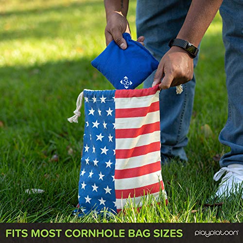 Play Platoon Cornhole Bag Holder - Tote Bag for Carrying Corn Hole Bean Bags - size: 8, Flag String