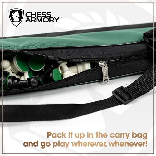 Chess Armory Large Chess Set 20" Weighted Tournament Set with Canvas Carrying Bag - Vinyl Roll Up Chess Board, Weighted Chess Pieces - 3.75 Inch King - Extra Queens - size: 20" Vinyl w/ Carrying Bag