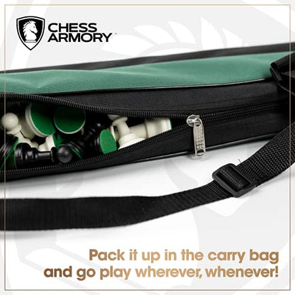 Chess Armory Large Chess Set 20" Weighted Tournament Set with Canvas Carrying Bag - Vinyl Roll Up Chess Board, Weighted Chess Pieces - 3.75 Inch King - Extra Queens - size: 20" Vinyl w/ Carrying Bag