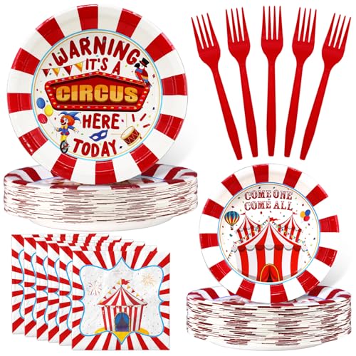 Circus Birthday Party Decorations - Carnival Birthday Party Favors - Carnival Party Supplies - Circus Theme Birthday Party Tableware Set with Plates, Napkins, and Forks - style: Circus