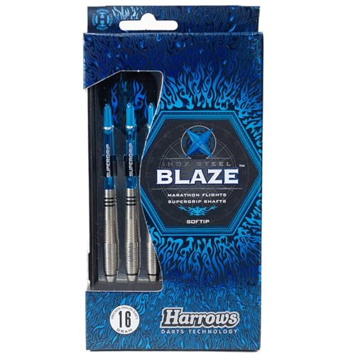 Harrows Blaze INOX Soft Tip Darts Set | Includes Travel Case | 16g & 18g | Supergrip Shafts & 100-Micron Marathon Flights