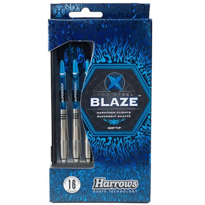 Harrows Blaze INOX Soft Tip Darts Set | Includes Travel Case | 16g & 18g | Supergrip Shafts & 100-Micron Marathon Flights