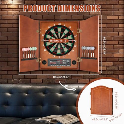 Electronic Dartboard Cabinet Set for Adult Soft Tip Dart Boards with Cabinet, Up to 8 Players, 25 Games with 12 Soft Tip Dartboard Set for Home Family Game